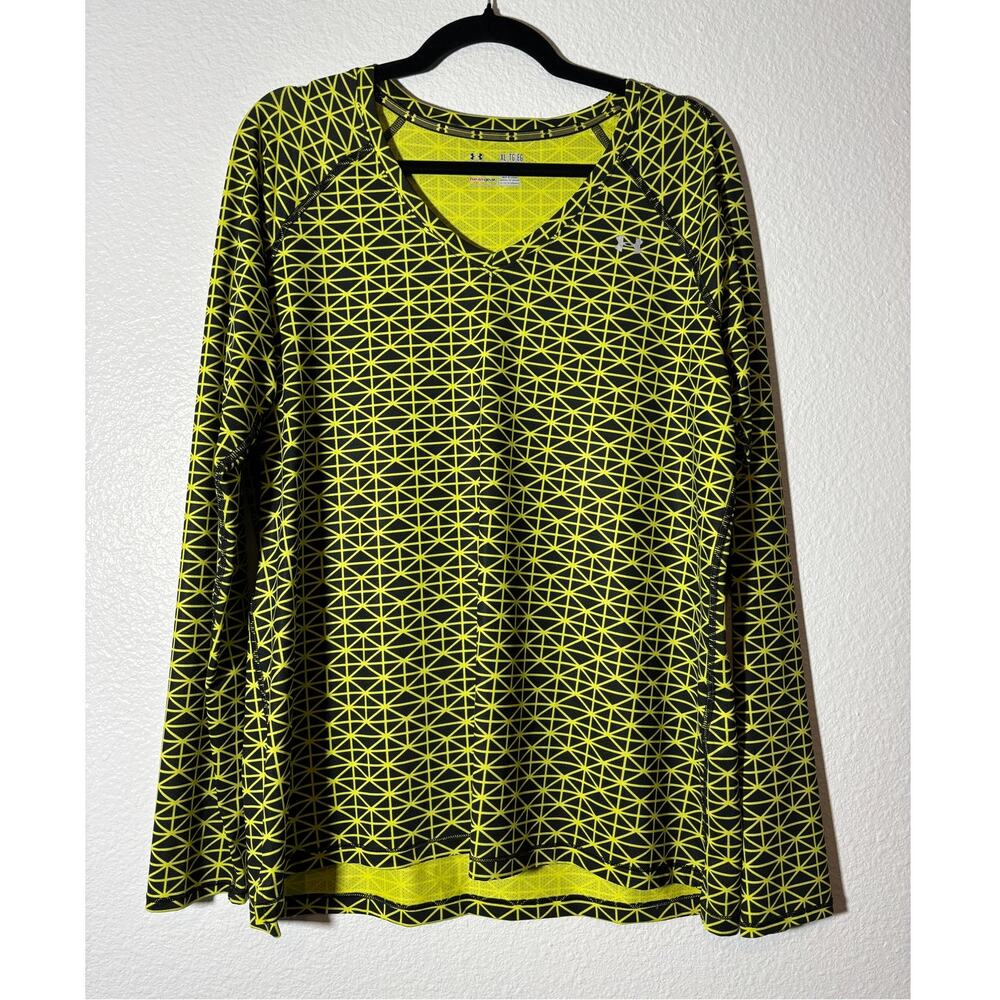Under Armour Women's Size XL Fitted Heat Gear Long Sleeve Geometric Yellow Black
